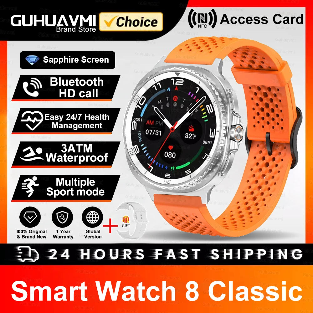 New Smart Watch 8 Classic Men HD Display Screen GPS BT Call Sports Fitness Waterproof Watch SmartWatch 1.32-inch For Android IOS