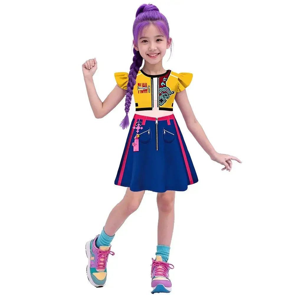 Halloween Copslay Costumes robe Kpop film fille groupe jeu   été mouche manches robes 3D numérique imprimé Halloween vêtements