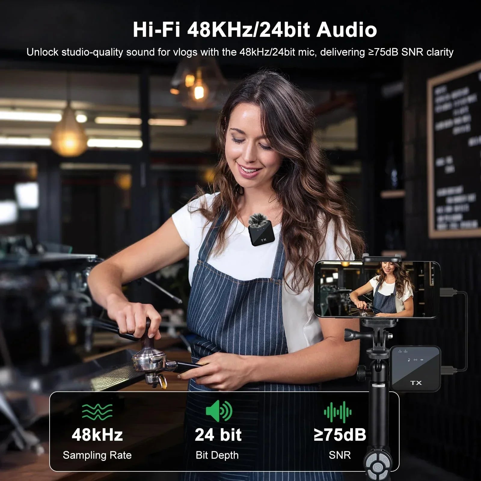 Wireless Lavalier Microphone for Camera  Android iPhone Microphone Reverb Sound Video Recording Podcast Noise Reduction Clip mic