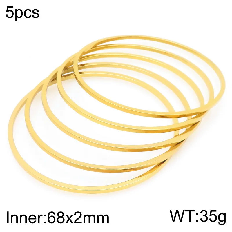 New 2mm Stainless Steel Bangles For Women Indian Multiple Layer Round Women Bracelet Gold Color Wedding Engagement Jewelry Gifts