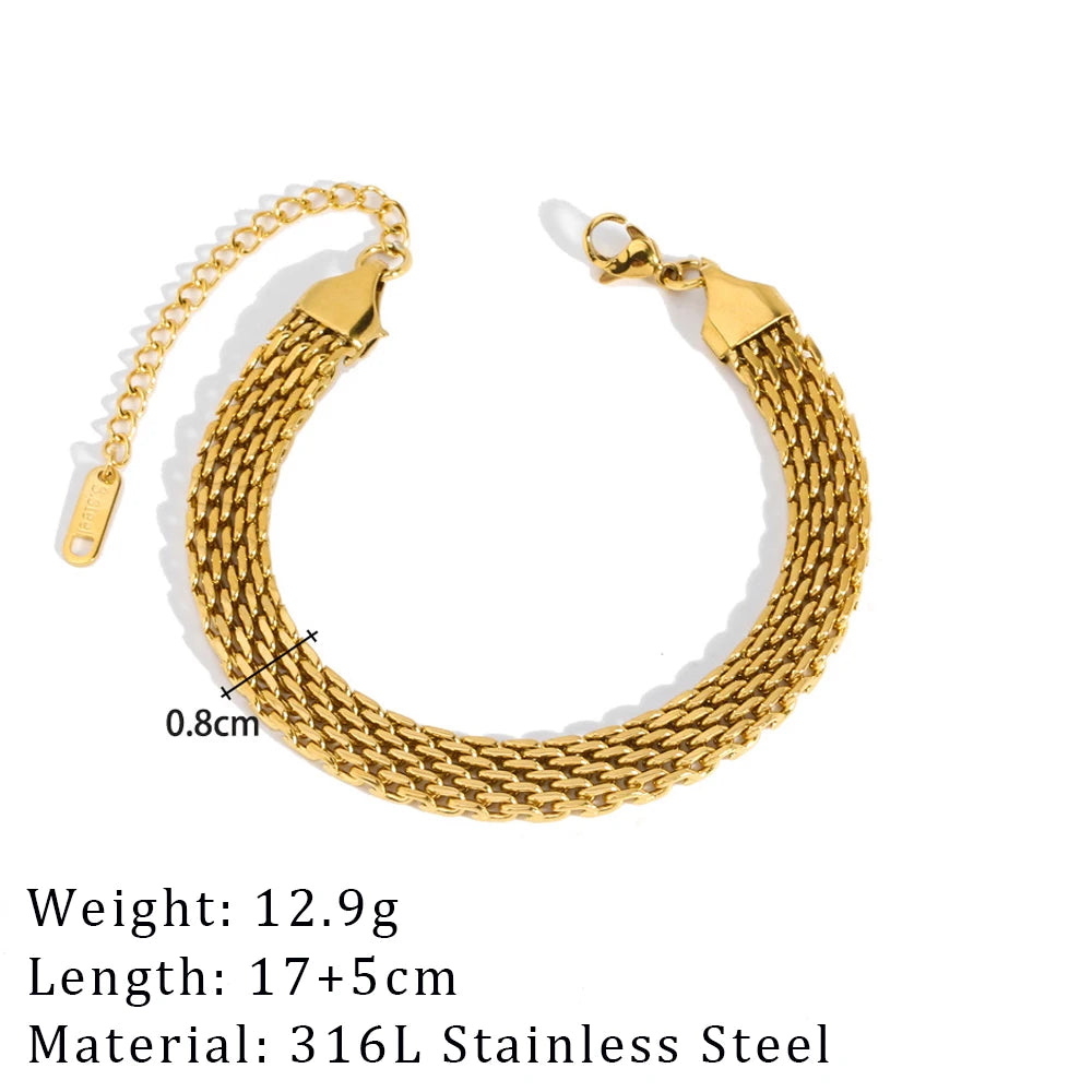 2024 New Wide Chunky Twist Bracelets For Women Gold Color Stainless Steel Link Cubic Chain Bangle Gift