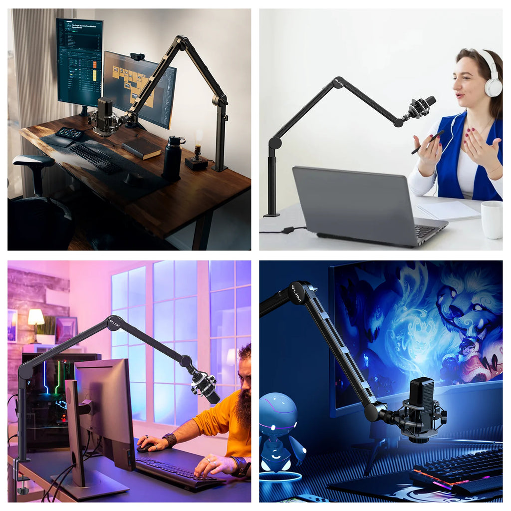 Vijim LS24 LS25 Microphone Boom Arm Stand Heavy Duty Desktop Adjustable DSLR Camera Smartphone Microphone Mount for Blue Yeti