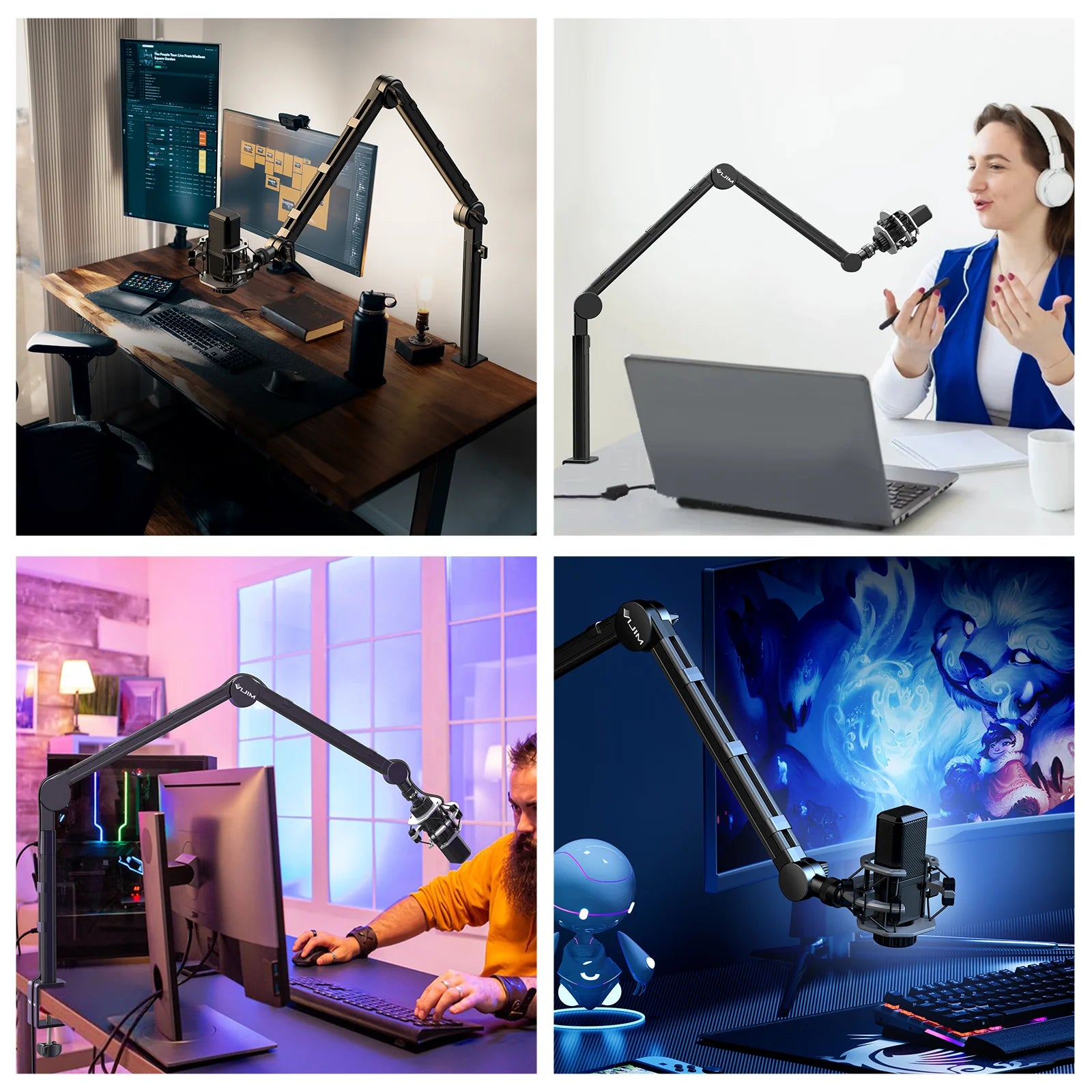 Vijim LS24 LS25 Microphone Boom Arm Stand Heavy Duty Desktop Adjustable DSLR Camera Smartphone Microphone Mount for Blue Yeti