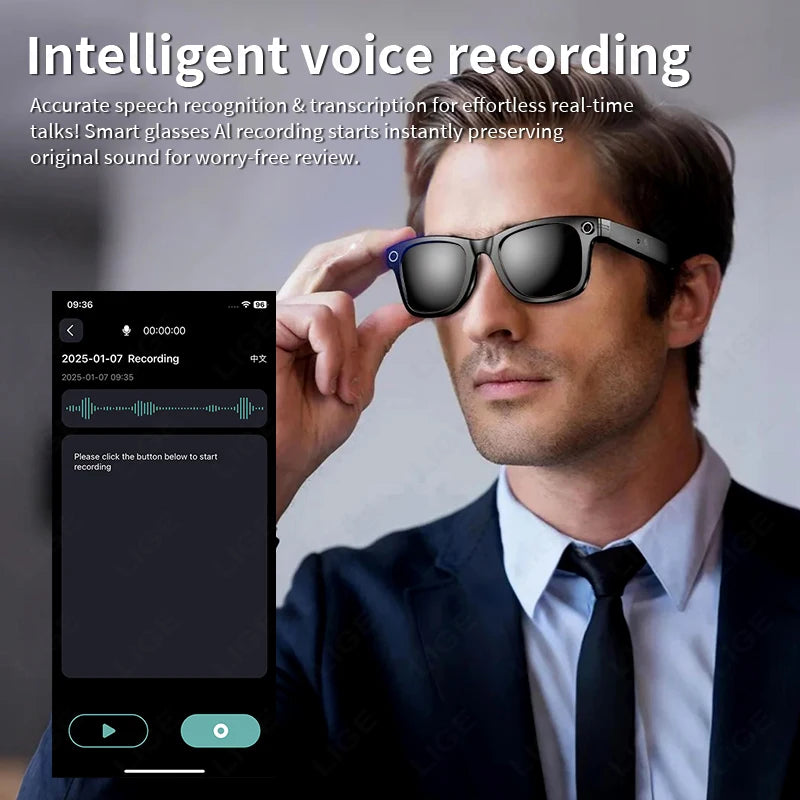 2025 Smart Glasses with Camera Headphone 100+Languages AI Translation Bluetooth Glasses Travel Meeting Sunglasses for Man Women