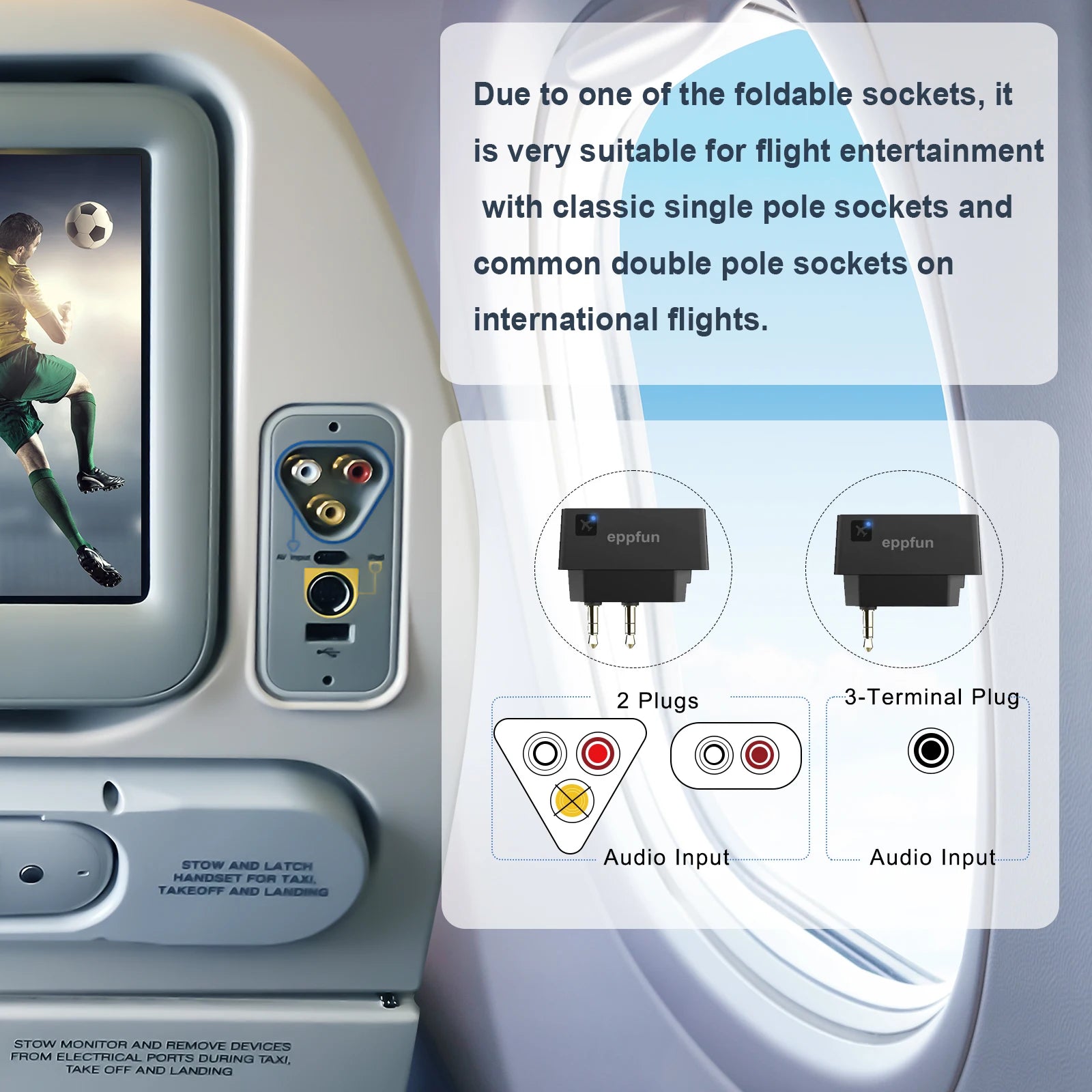 eppfun AK3046E Pro Wireless Bluetooth 5.2 Adapter for Airplane, with Aptx HD/LL/Adaptive Transmitter for Airpods, Headphones