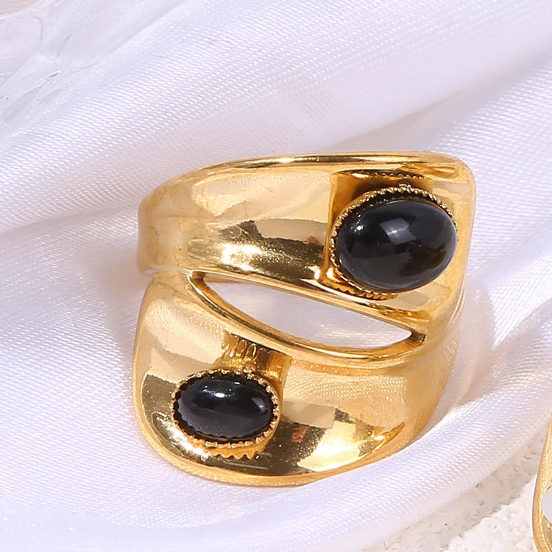 2025 New Irregular Rings For Women Girls Stainless Steel Adjustable Bohemian Natural Stone Engagement Ring Wedding Fashion Gifts