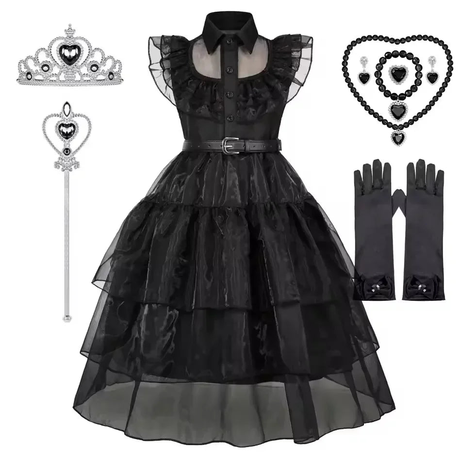 Halloween Costume For Girls Adams Cosplay Black Dress Costumes Gothic Dresses Children Clothes Party