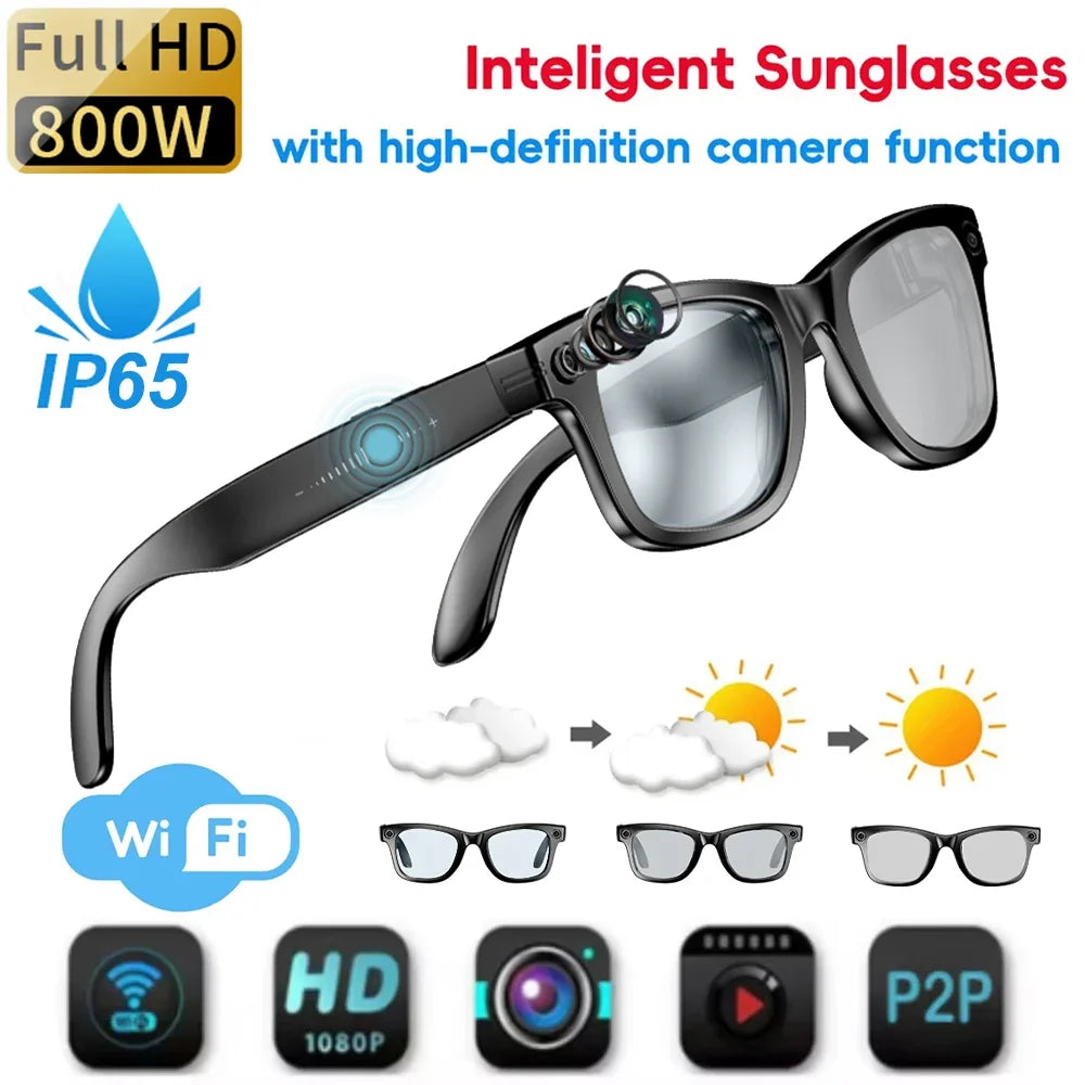 Smart AI Glasses 800W Pixel AntiShake Shooting Camera Glasses Translator Waterproof Bluetooth Glasses Music Player For Men Women