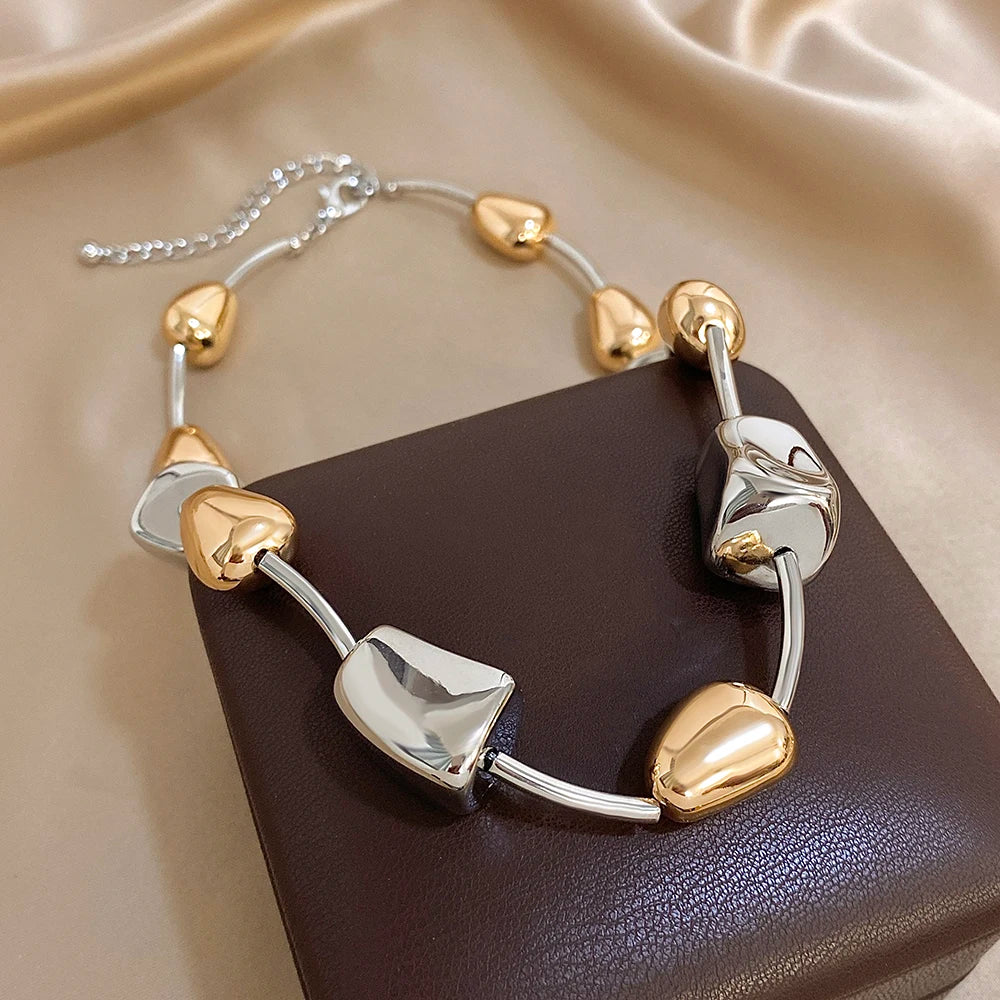 New Trendy Women's Necklace CCB Gold Silver Color Irregular Big Small Geometry Shape Chain Unique Necklace Fashion Jewelry