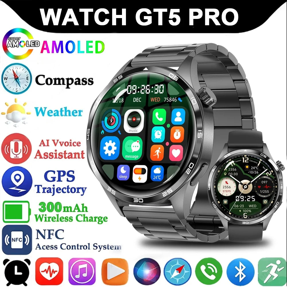 Smart Watch 5 Pro GPS NFC Smartwatch Men 360*360 AMOLED Screen Heart Rate Monitor Bluetooth Call IP67 Waterproof Men Smartwatch