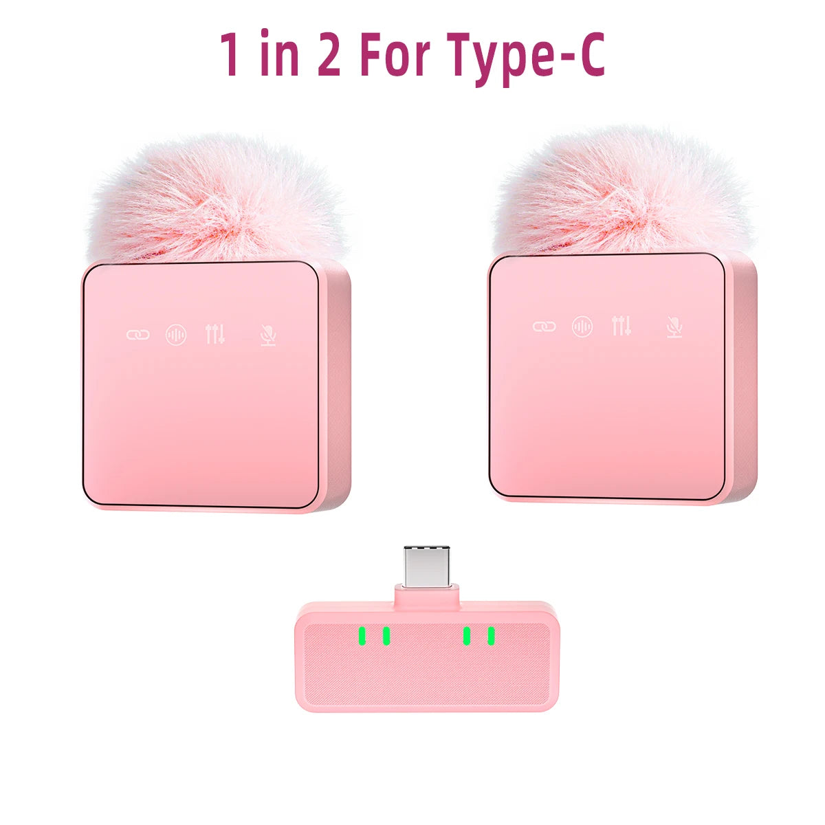 1 In 4 Pink Noise Canceling Lavalier Microphone With Windproof Cap Wireless Mute Function For Cell Phone Portable Audio Video