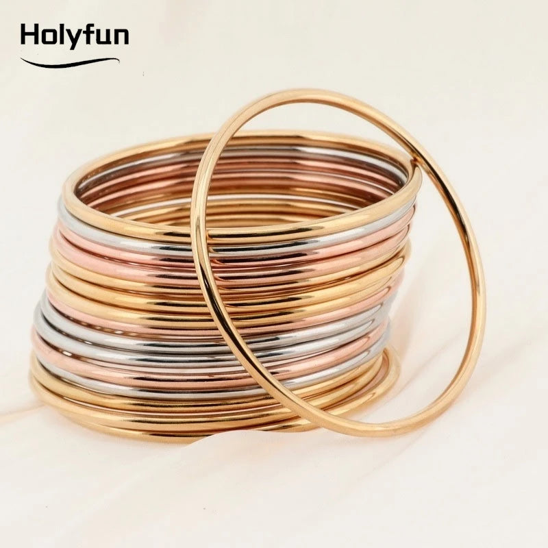 Fadeless Stainless Steel Bangle Bracelet For Women Non Fading Circular Minimalist Women's Hand Bracelets Woman Luxury Jewelry