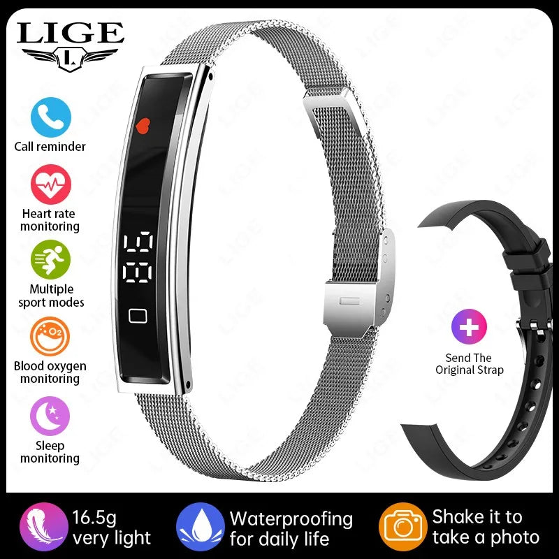LIGE New Fashion Women Smart Bracelet Sport Mode Fitness Tracker Heart Rate Health Monitoring IP68 Waterproof Smart Watch Men