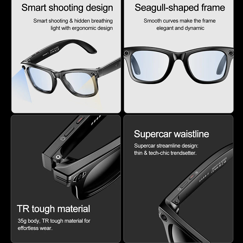 2025 Smart Glasses with Camera Headphone 100+Languages AI Translation Bluetooth Glasses Travel Meeting Sunglasses for Man Women