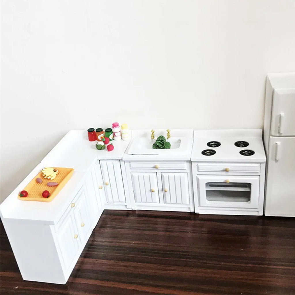 1:12 Dollhouse Miniature Kitchen Full Deluxe Kit Birch Wood Kitchen Cabinet Modern Furniture DIY