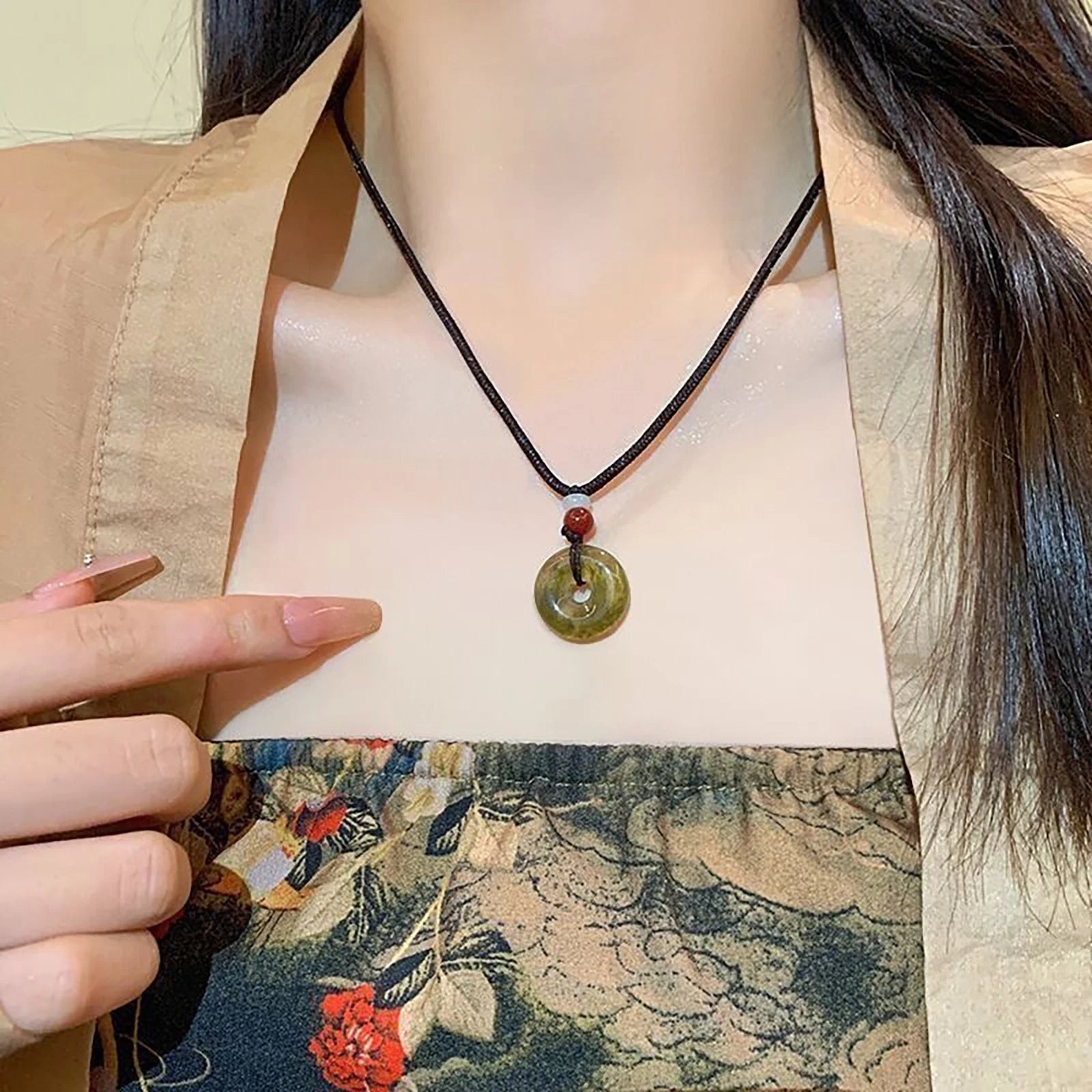 Long Oval Pendant Necklace New Chinese Style Simple Vintage Zen Fashion Design Jewelry Accessory