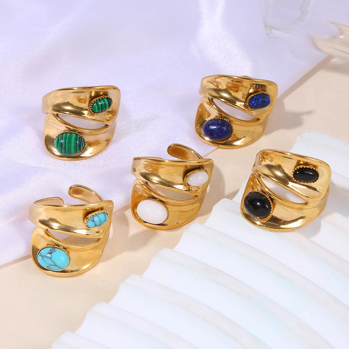 2025 New Irregular Rings For Women Girls Stainless Steel Adjustable Bohemian Natural Stone Engagement Ring Wedding Fashion Gifts