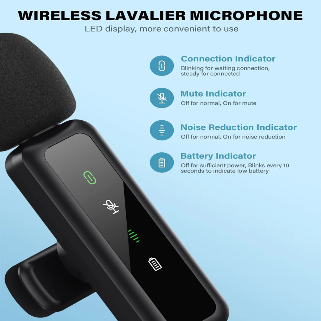 Wireless Lavalier Microphone For iPhone Android PC Audio Video Recording Noise Cancelling Clip-on Mics For Vlog Tiktok YouTube