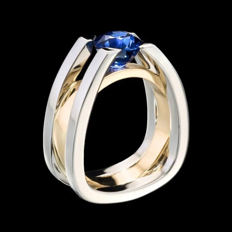 Charm Silver Gold Color Inlaid with Blue Stone Rings Fashion Party Engagement Wedding Rings for Women Jewelry