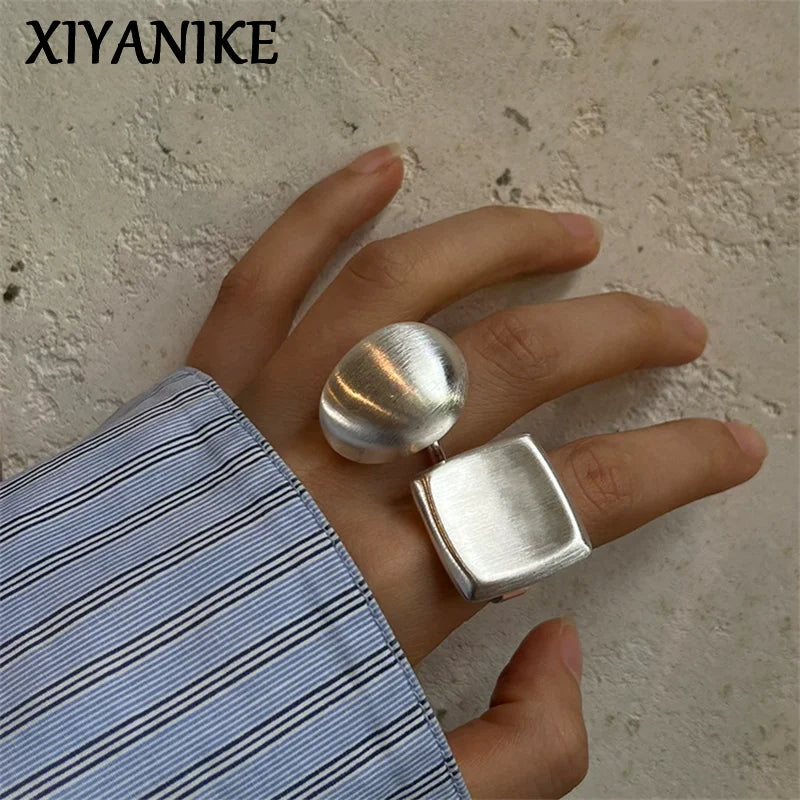 XIYANIKE Exaggerated Classic Scrub Square Geometric Rings For Men Women Hip Hop Fashion New Jewelry Couples Gift Party Rock