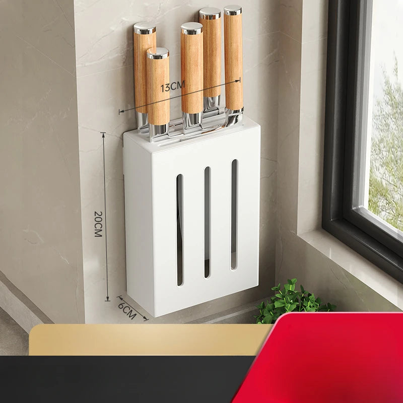 Kitchen knife storage box, knife holder, non-perforation, wall-mounted rack, kitchen items，kitchen accessories organizer