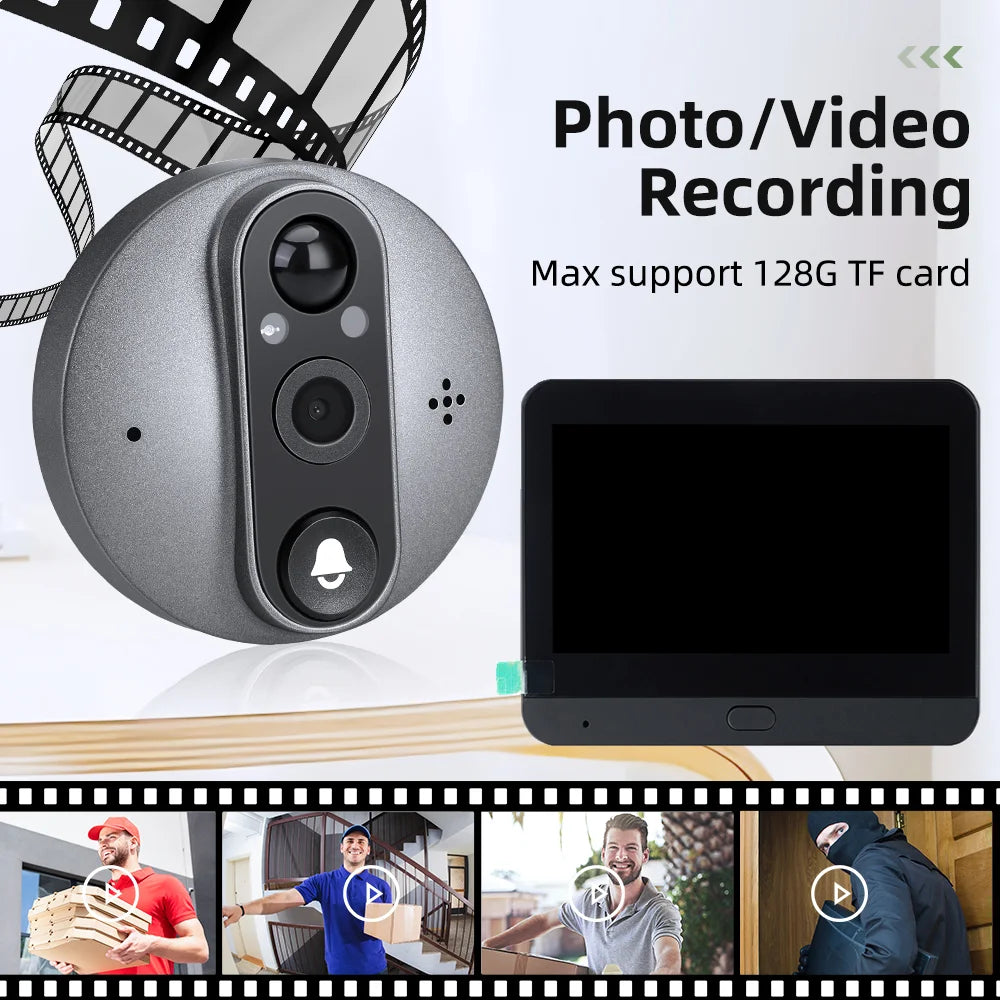 4.3-inch Doorbell Camera LCD Visual Home & Outdoor Video Camera Digital Door Detector 1080P 2.4G WiFi Electronic Doorbell Camera