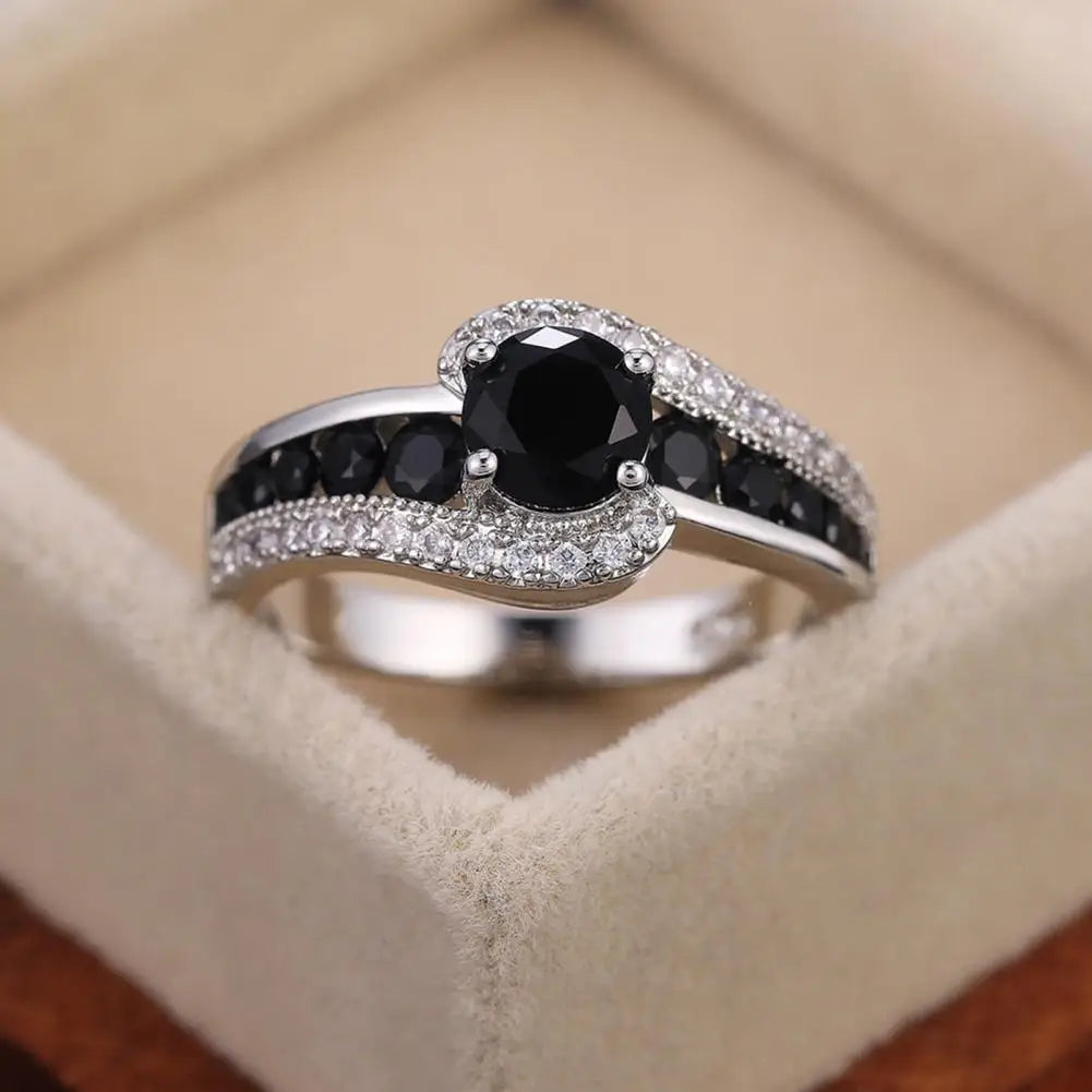 Cubic Zirconia Finger Ring Wedding Black Transparent Irregular Geometry Finger Band Polished Party Couple's Ring Jewelry gift