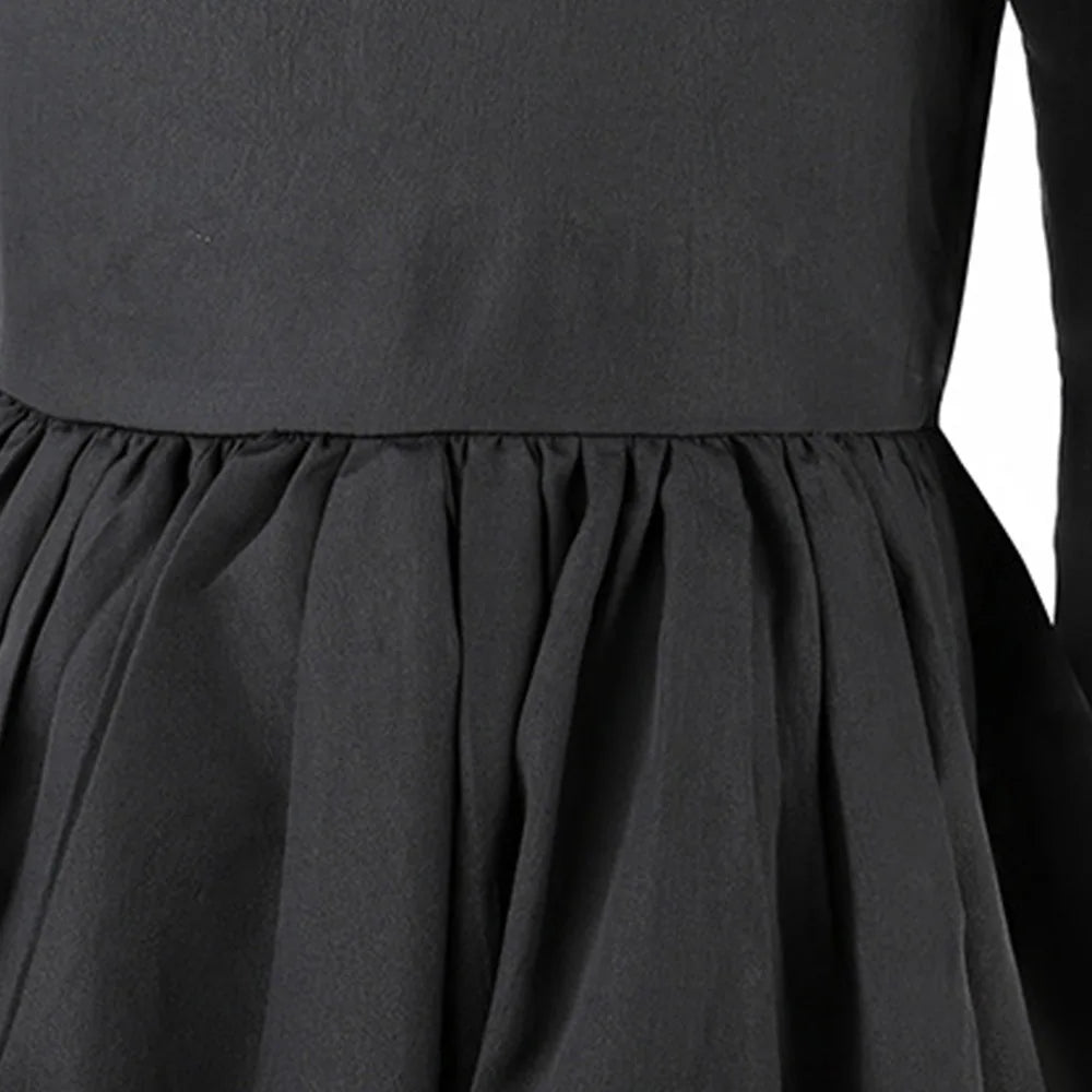 Halloween Girls Dress Kids Black Family Gothic Dress +Wig calf socks Girls Prom Gown Wesday Cosplay Fancy Party Carnival Costume