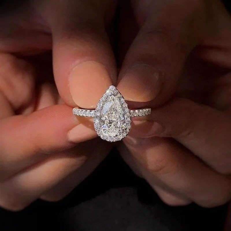 Hot Selling Silver Plated Stainless Steel Rings For Women Water Drop Zircon Wedding Ring Jewelry Accessories Wholesale Size 6-11