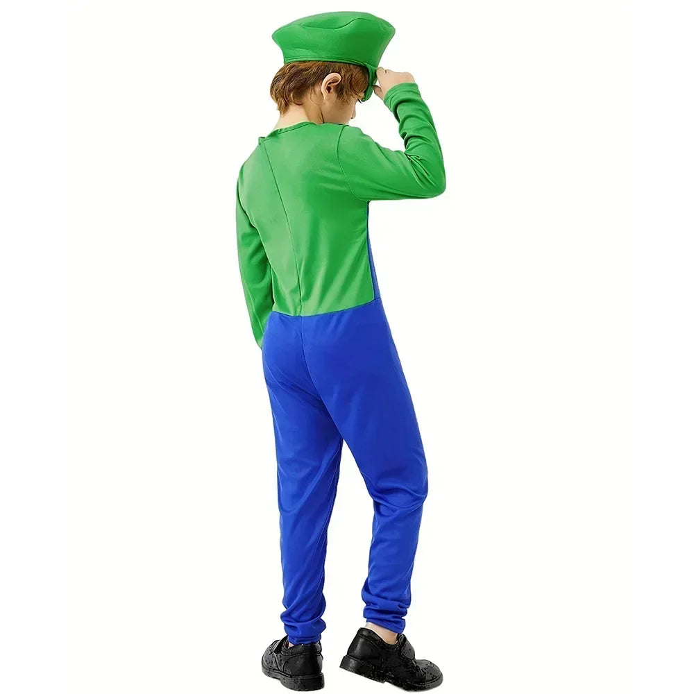 Halloween   Plumber Bros Cosplay Costumes Funny Halloween Carnival Outfits for Men Women Fancy Jumpsuit with Hat Mustache Gloves