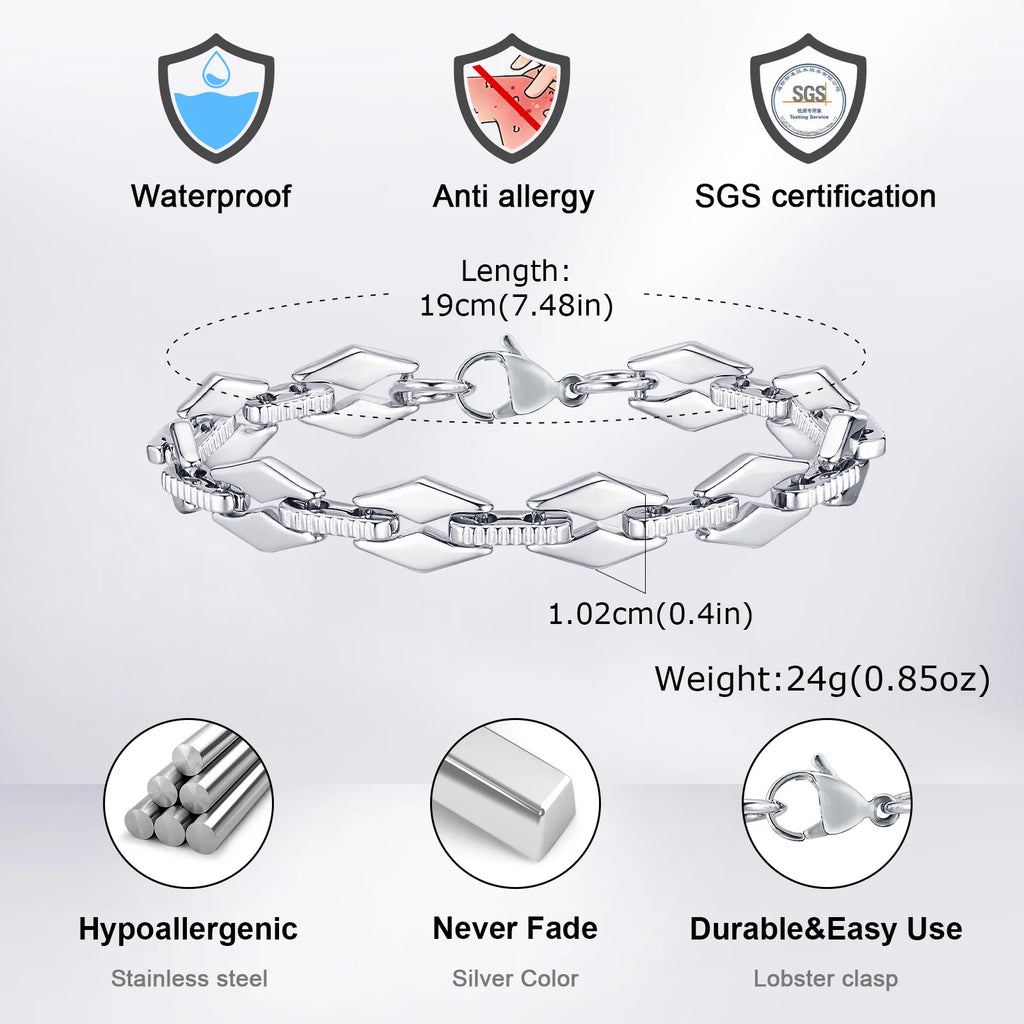 New Fashion Bracelets for Men Boys,Handmade Stainless Steel Link Wristband,Anniversary Birthday Gifts for Him