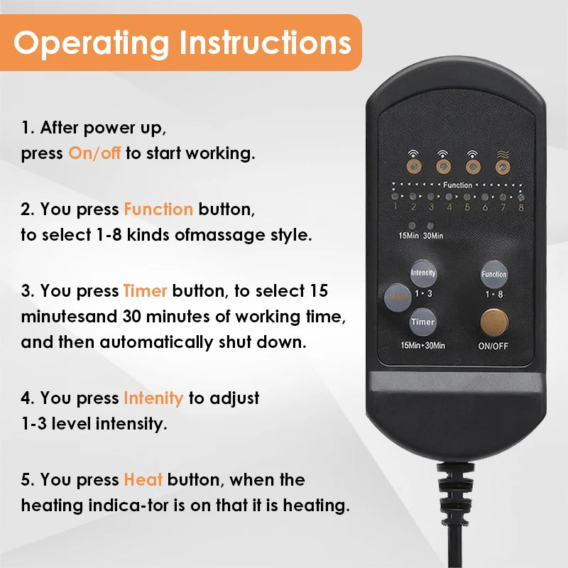 Electric Back Massager Chair Mat Heating Vibrator Full-Body Massage Chair Cushion Lumbar Neck Back Mattress for Car Home Office