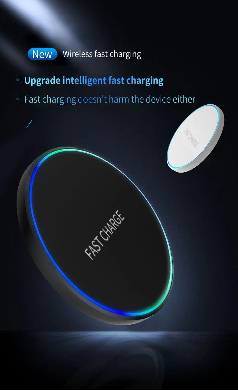 New 15W round luminous mobile phone charger wireless charging fast charging 15W portable desktop mobile phone wireless charging