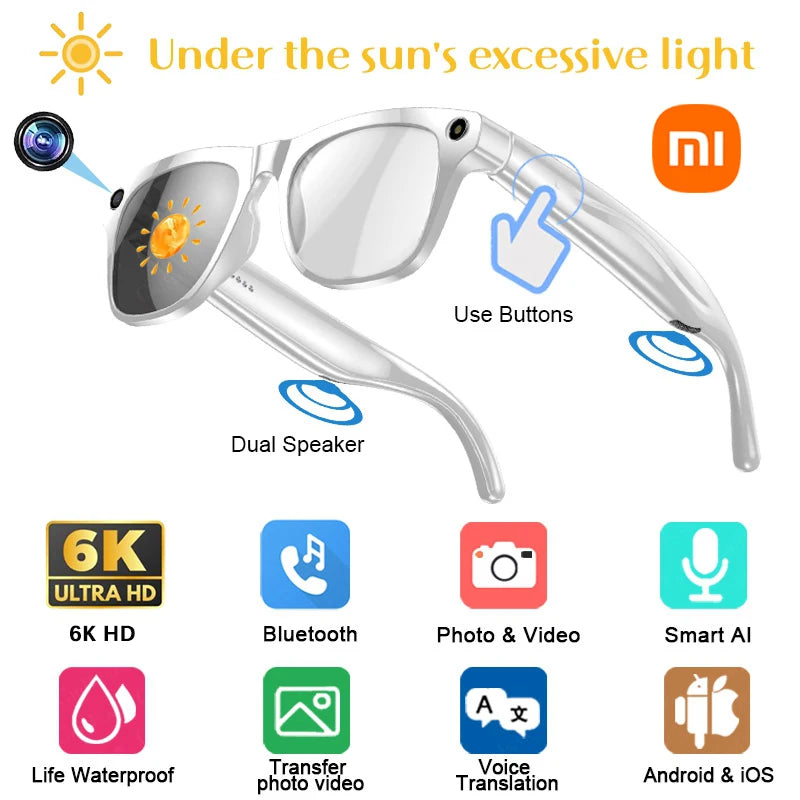 Xiaomi AI Smart Glasses 6K HD Photochromic Multifunction Bluetooth Calling Voice Assistant Music Player Translate Camera Glasses