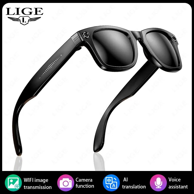 LIGE Smart Glasses Take Pictures 800W Video Recording Bluetooth Music Call AI Q&A Intelligent Translation Waterproof Sunglasses