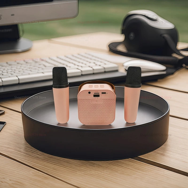 K12 Karaoke Microphone Set with 2 Wireless Microphones Bluetooth 5.3 PA Speaker for Kids Home KTV Singing Party Gift