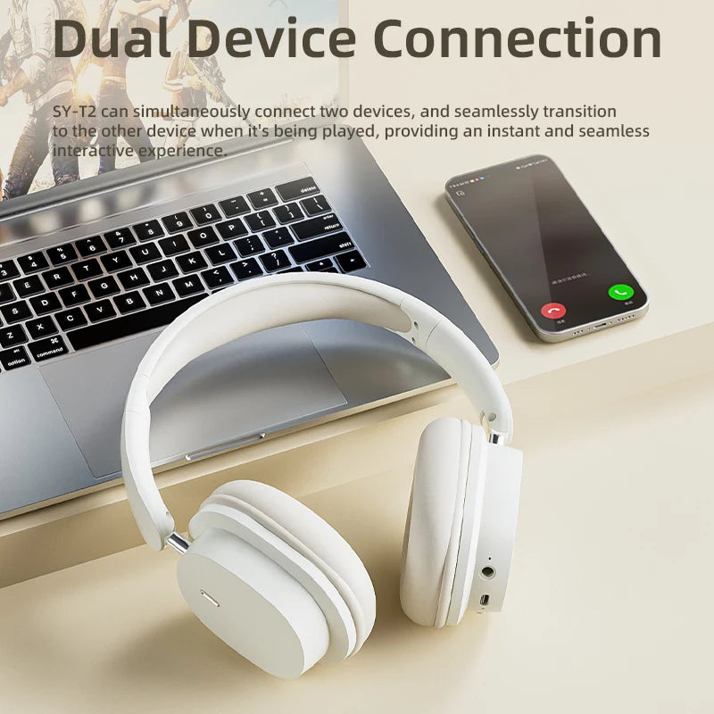 Bluetooth 5.3 Fashion Wireless Headphones HIFI Stereo Portable Over-ear Business Headset Low Latency Gaming Earphones With Mic
