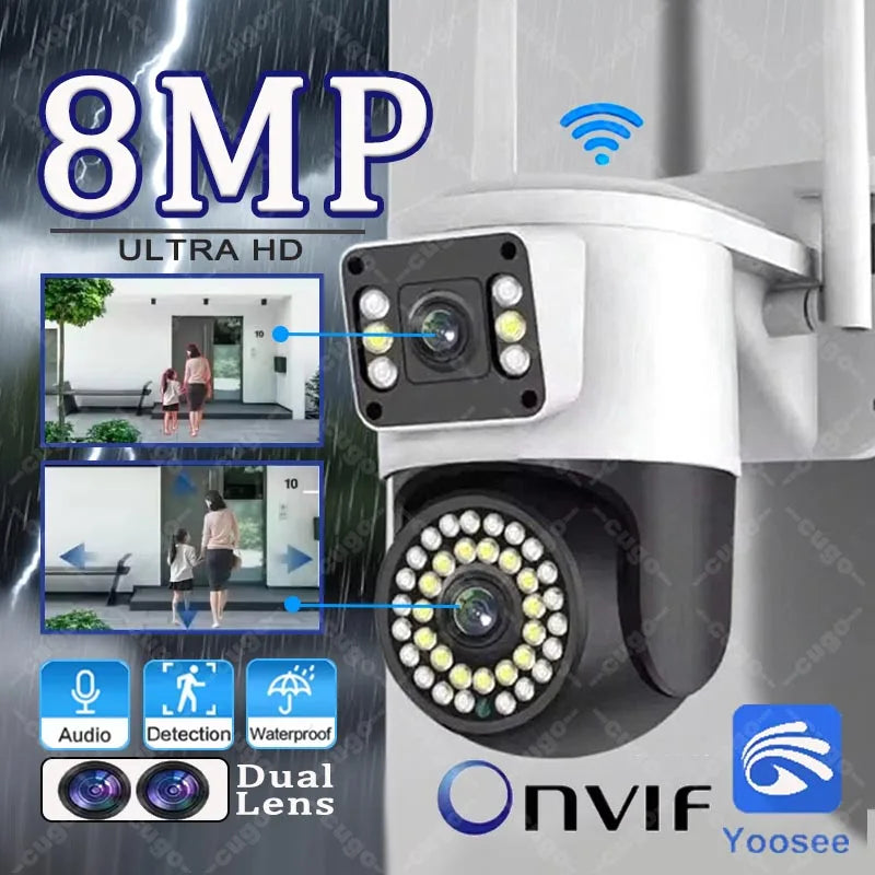 Yoosee 8MP 4K Dual Lens IP Camera Onvif PTZ Smart Home Two-Way Audio Color Night Vision Outdoor Waterproof WiFi Security Cam