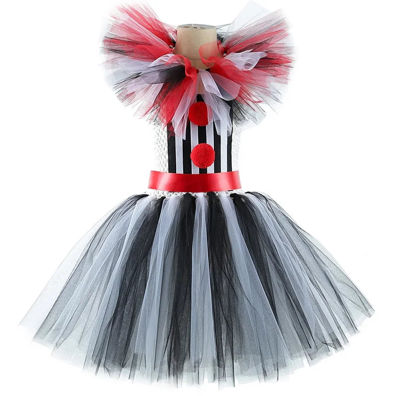 Halloween Art The Clown Costume for Kids Carnival Party Fancy Tutu Dress Girls Scary Striped Killer Clown Terrifier Costumes Set