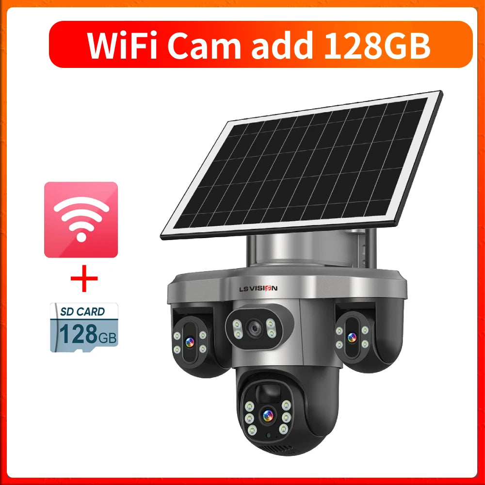LS VISION 15MP 4G/WiFi Solar Camera Three Screens 10X Zoom Outdoor Surveillance Cameras Security PTZ PIR Night Vision CCTV V380