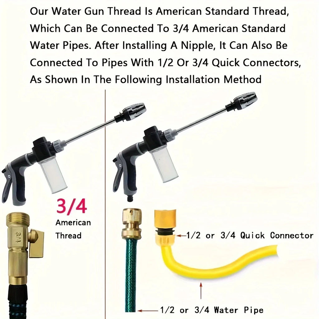 Heavy-Duty High-Pressure Water Gun with Long Handle  for Car/Vehicle Washing, Garden & Home Use  Hose-Connector Compatible