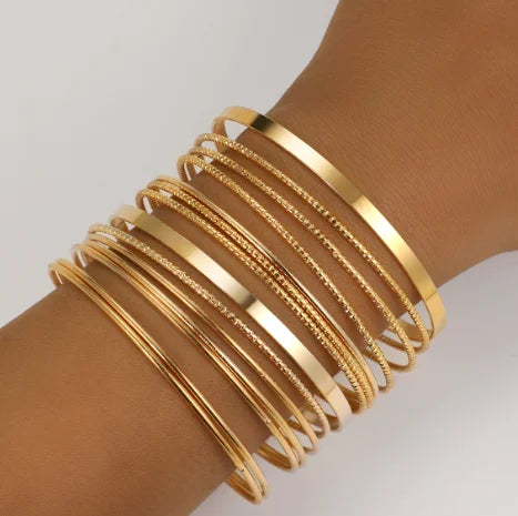 12pcs Punk Gold Color Chain Bracelets Set for Women Boho Thick Charm Curb Cuban Bracelet Bangles Fashion Jewelry Gift 2024 New
