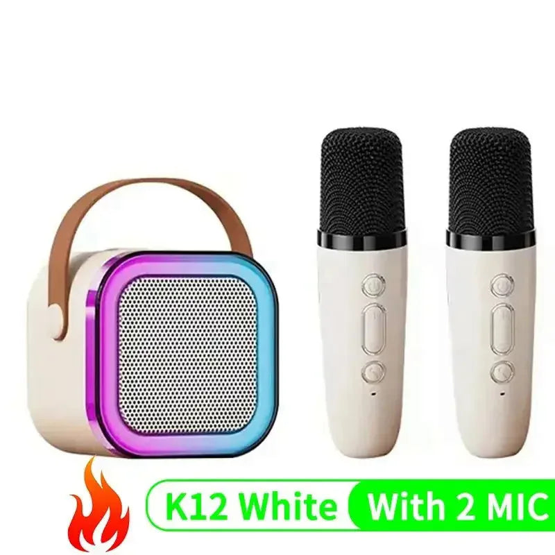 K12 Wireless Bluetooth Speaker with 2 Microphone RGB Portable Music Player Karaoke Machine for  Family Singing Children's Gifts
