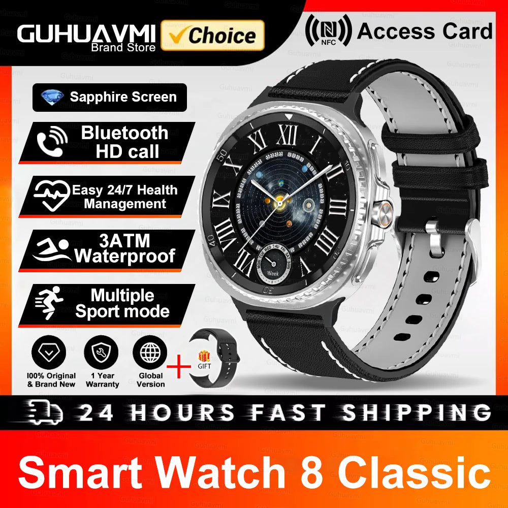 New Smart Watch 8 Classic Men HD Display Screen GPS BT Call Sports Fitness Waterproof Watch SmartWatch 1.32-inch For Android IOS