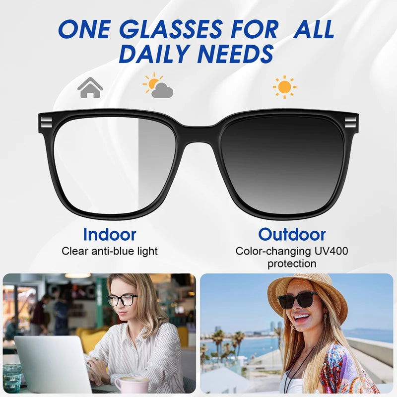 Smart Glasses Bluetooth Anti Blue Photochromic Listen Music Calls Color Changing Lens Versatile Functions Stylish Glasses