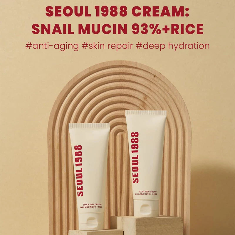 Seoul 1988 Snail Mucin Cream 100ml Rice Soothing Moisturizer Skin Antiaging Repair Cream 92% Snail Filtrate Hydrating Face Cream
