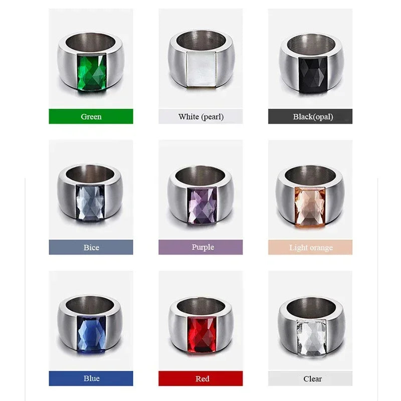 Women Fashion Stainless Steel Ring Quality Austrian Crystal Blue Green Red Stone Ring Female Titanium Gold Color Wedding Ring