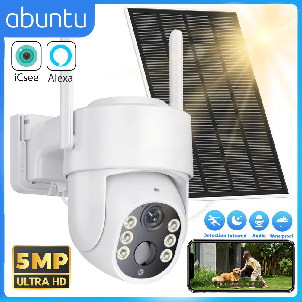 5MP HD Wireless Solar Outdoor Wifi Camera Built-in 7800mAh Battery 365 Days Standby Surveillance Camera With Solar Panel ICSEE