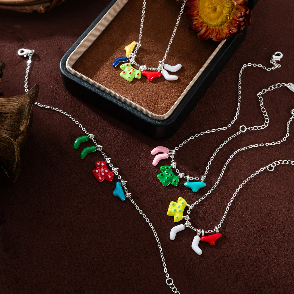 New oil dripping colored clothes, socks, underwear, trendy fashion, sweet necklace, bracelet, gold-plated