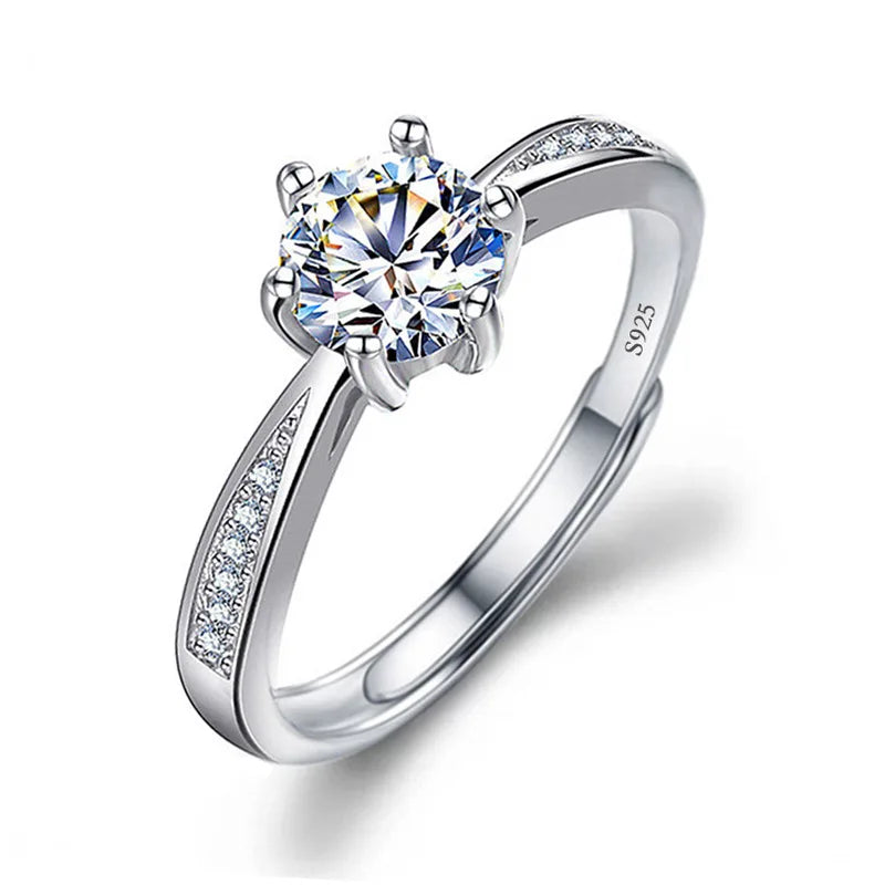 Never Fade Luxury Classic 18K White Gold Color Ring Solitaire 2 Carat Zirconia Diamant Wedding Band Women Jewelry Accessories